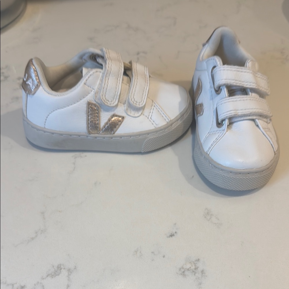 Veja White and Gold Minimalist Sneakers